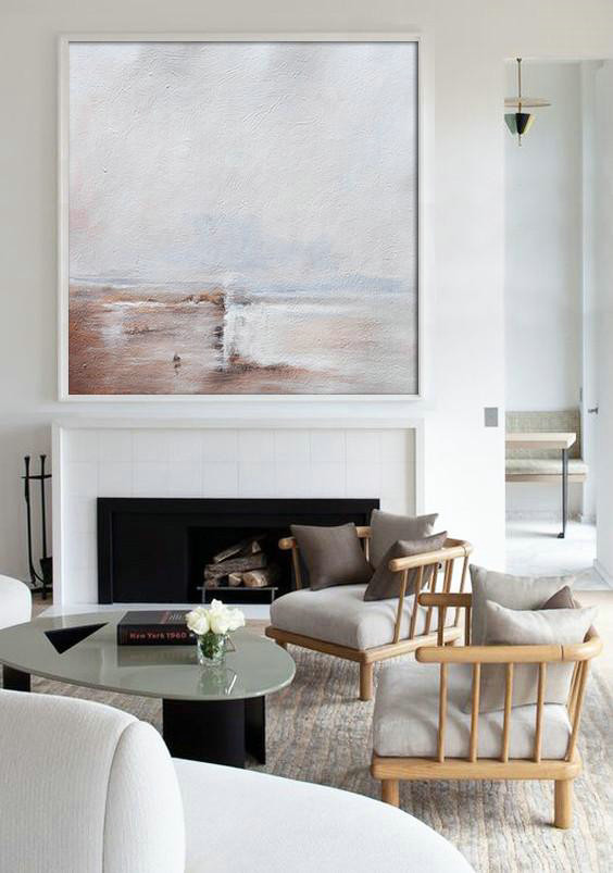 Handmade Extra Large Contemporary Painting,Oversized Abstract Landscape Painting,Size Extra Large Abstract Art,White,Brown,White.etc